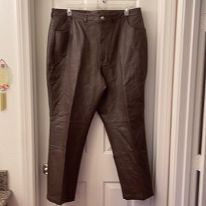 Newport News Dark Brown 100% Leather Slacks 22 W
